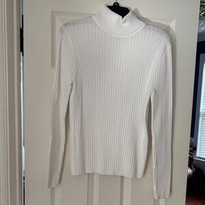 Talbots White Ribbed Knit Turtleneck L